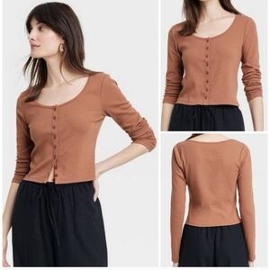 A New Day Cardigan cropped Size Small Brown Comfy T NWOT